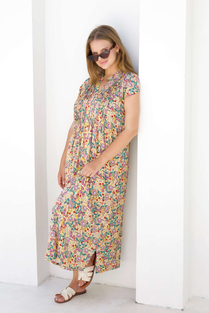 Safflower Maxi Dress with Frill Sleeve