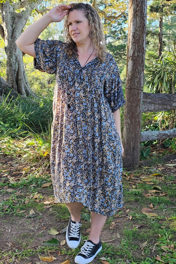 Silver Bloom Pintuck Dress