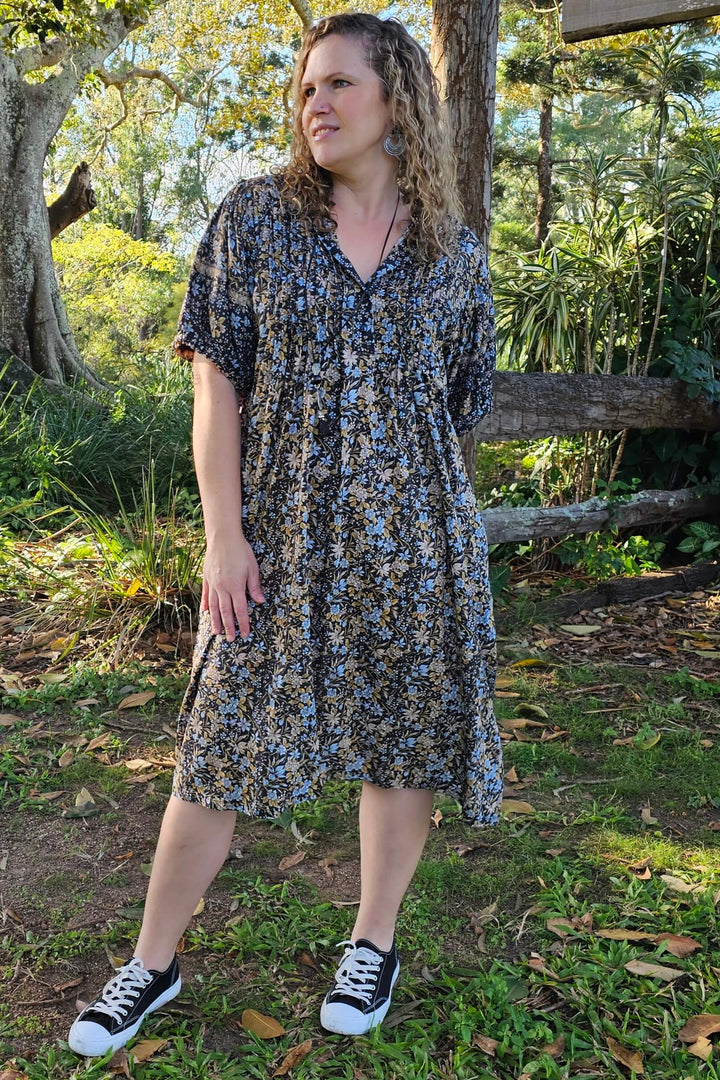 Silver Bloom Pintuck Dress