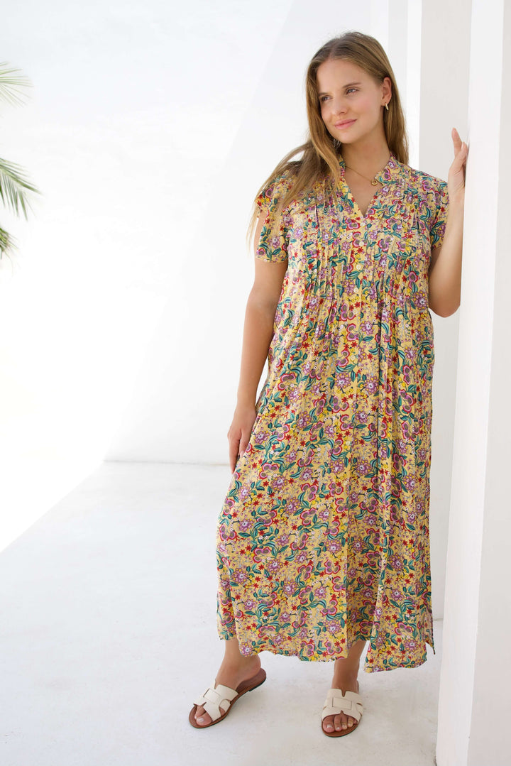 Safflower Maxi Dress with Frill Sleeve