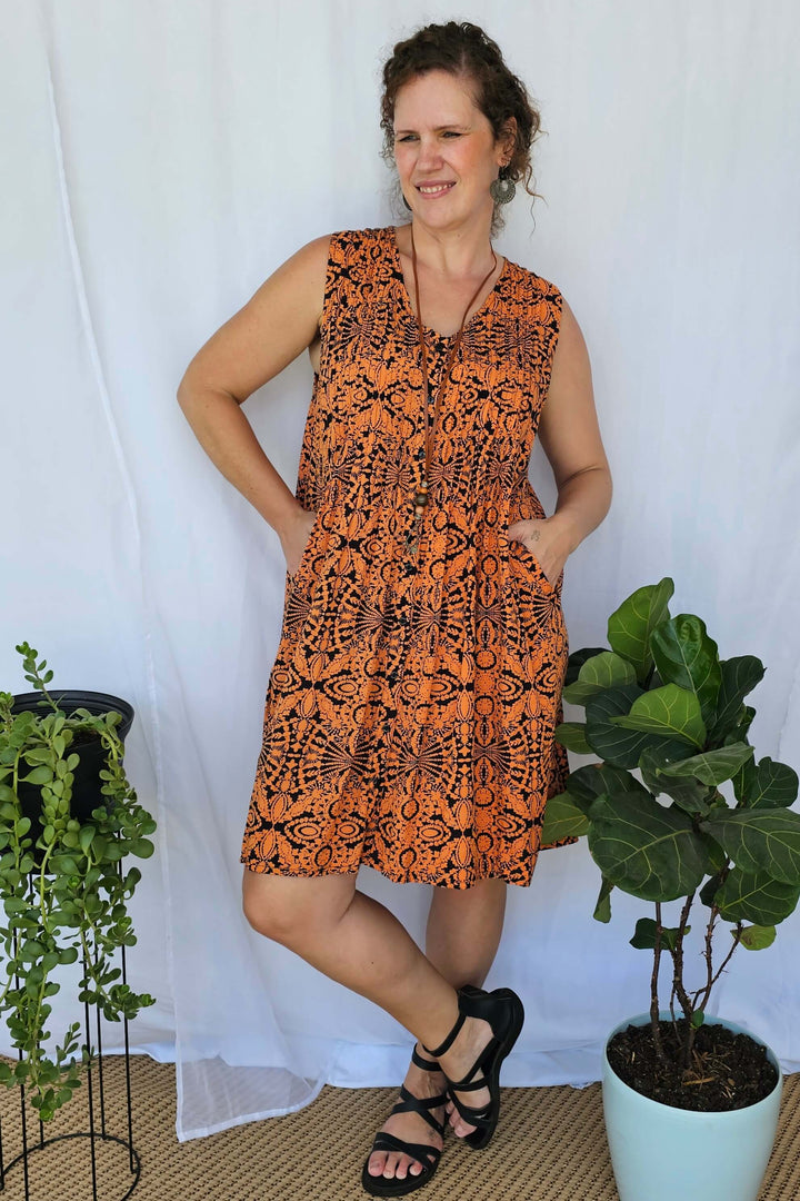 Orange Dress with Pockets and functional buttons