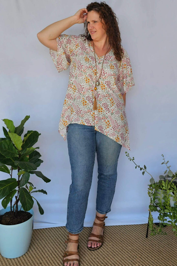 Front view of plus size Springtime Ola Top in floral print, size 16