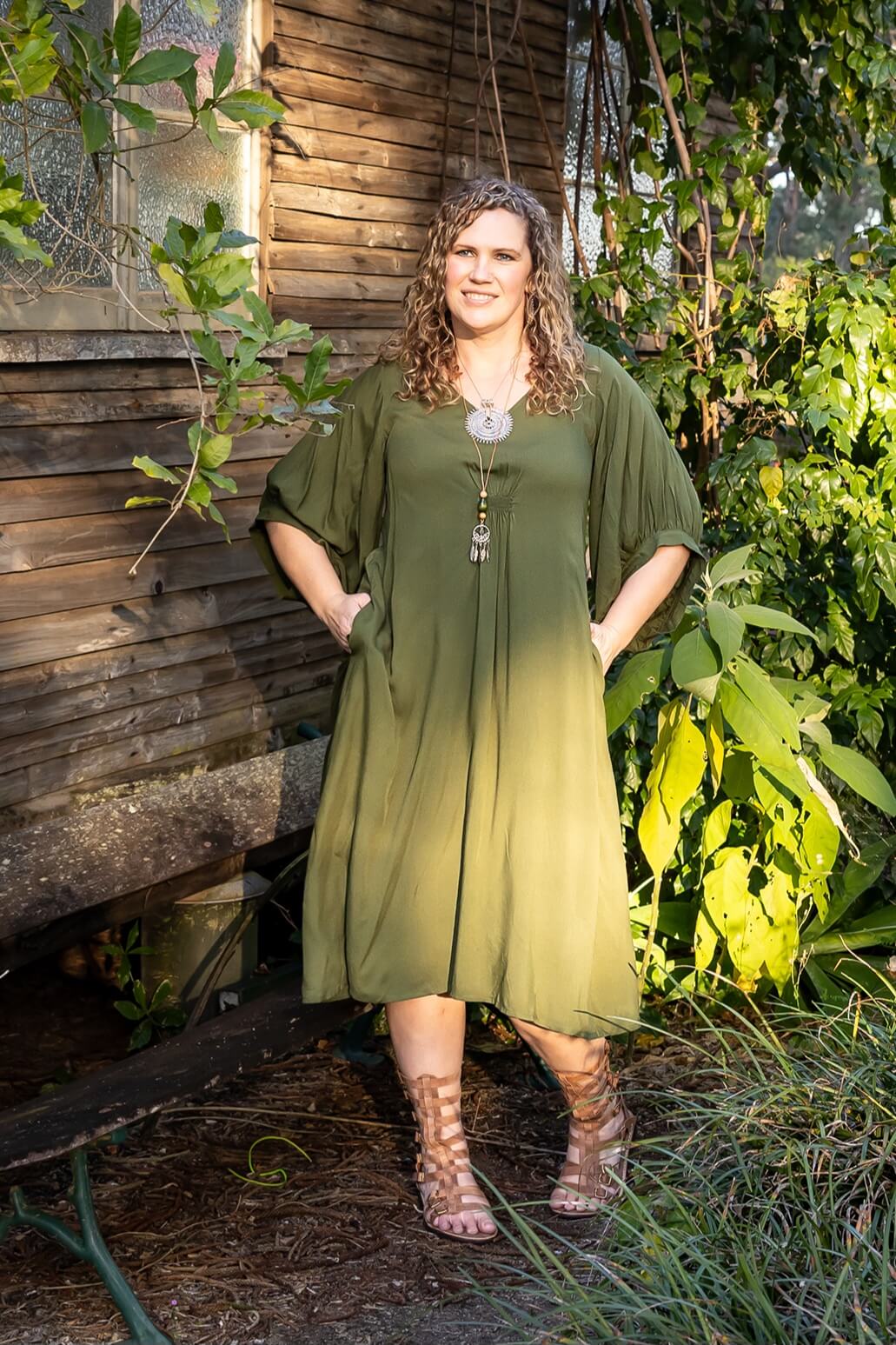 Khaki Isla Dress with Bell Sleeve