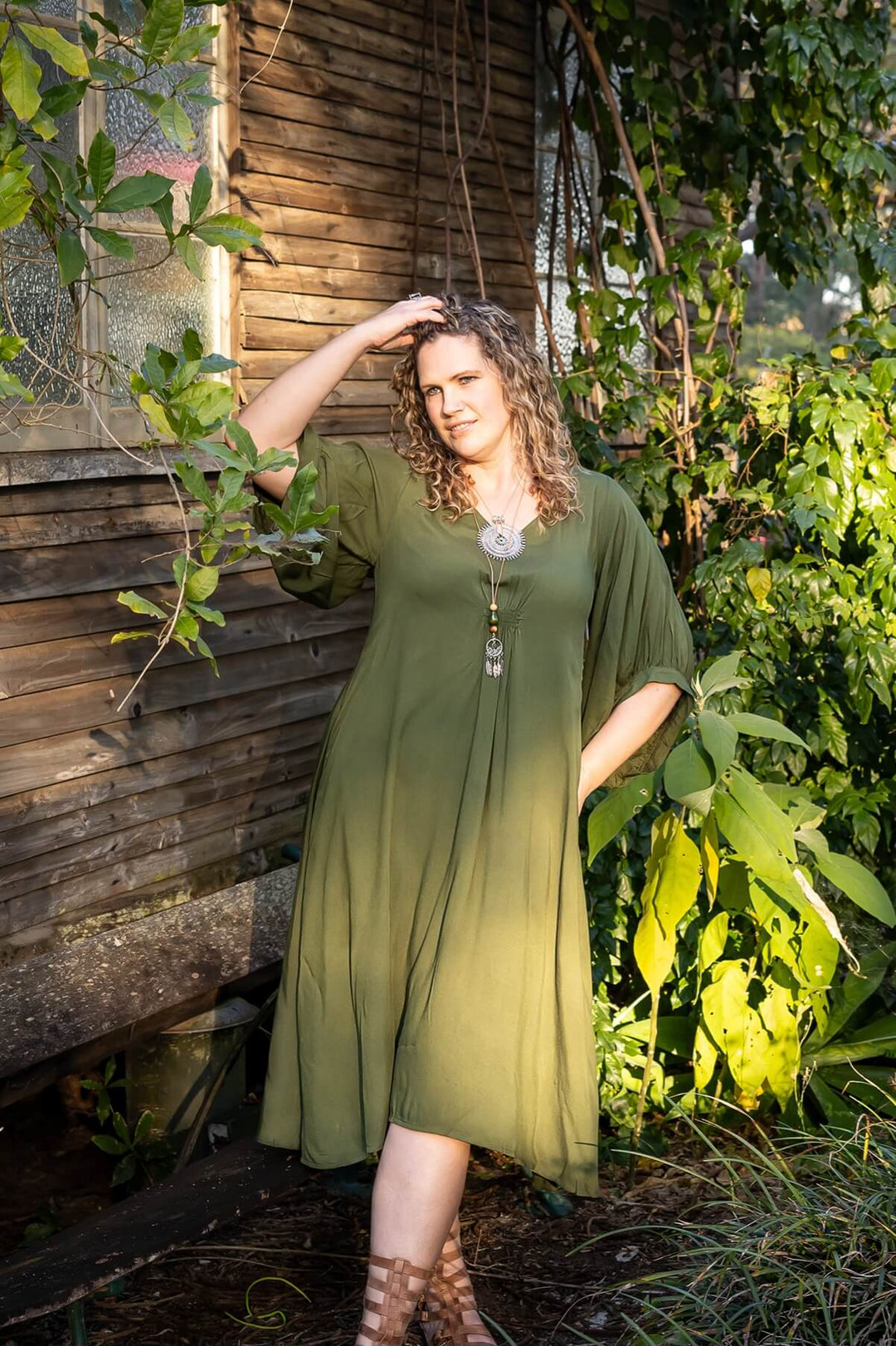 Khaki Isla Dress with Bell Sleeve