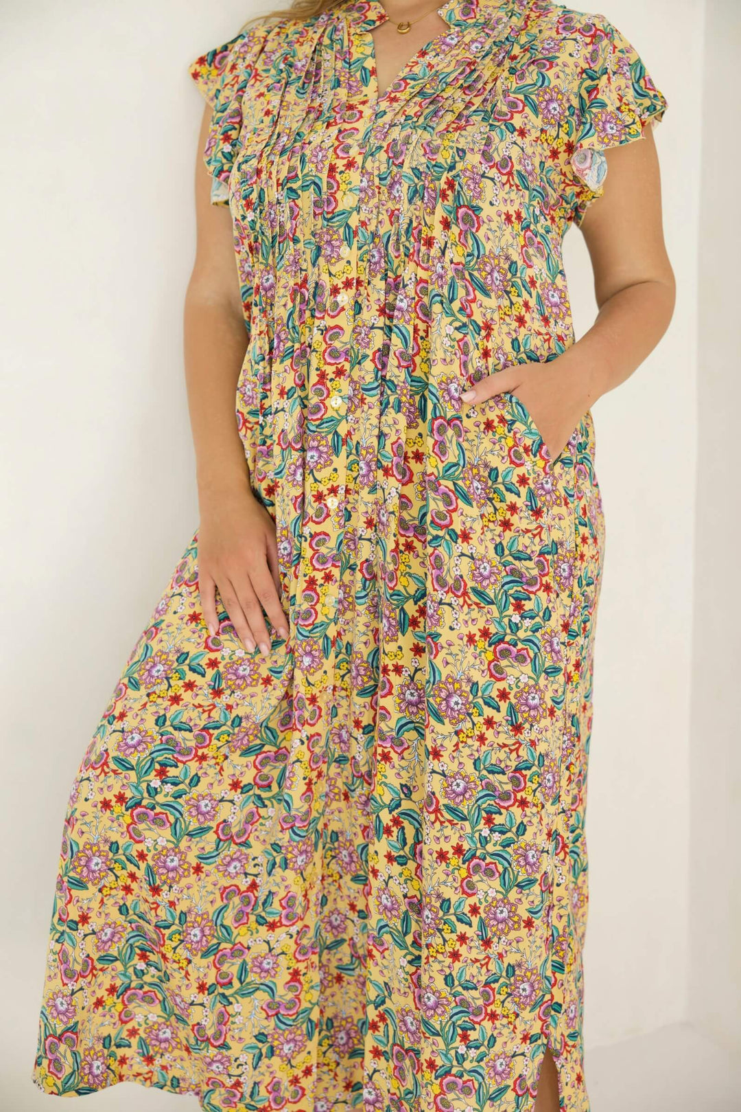 Safflower Maxi Dress with Frill Sleeve