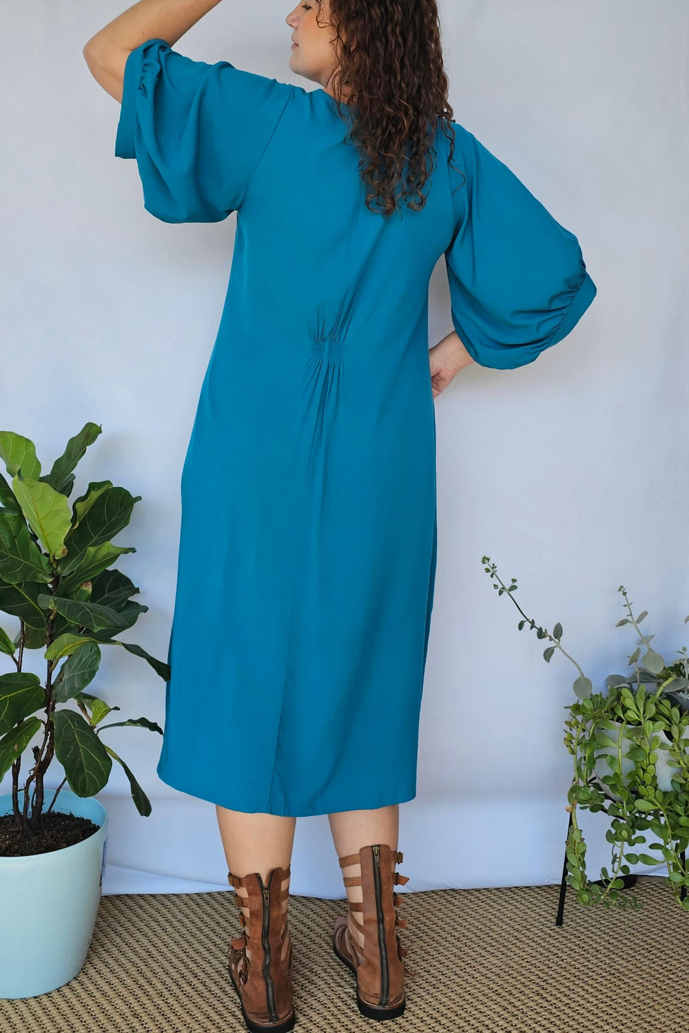 Back view of plus size Isla Dress in deep teal – inclusive sizing