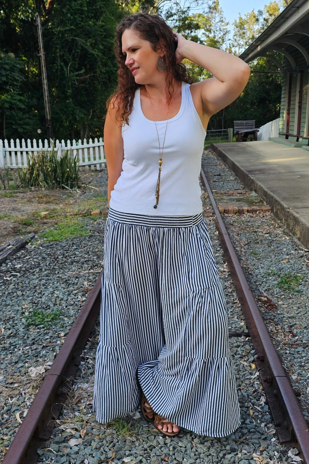 Navy Stripe Frill Pants