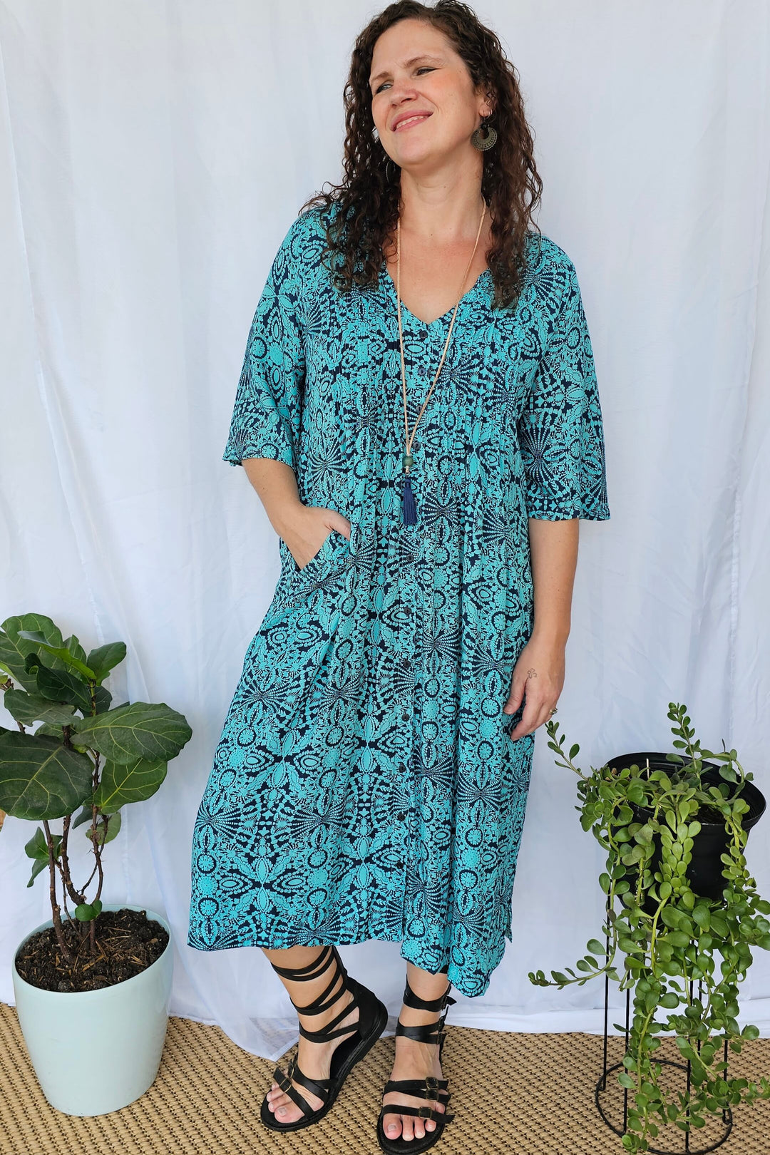 Blue Mandala Luna Midi Dress