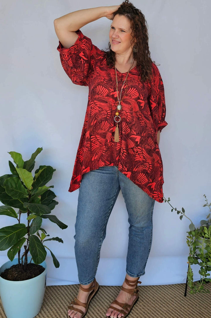 Wine Isla Top with Bell Sleeve