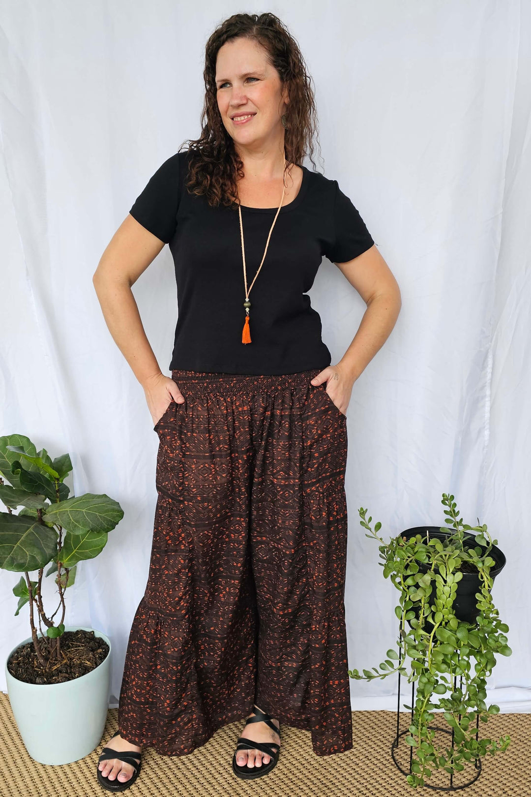 Chocolate Aztec Cotton Frill Pants
