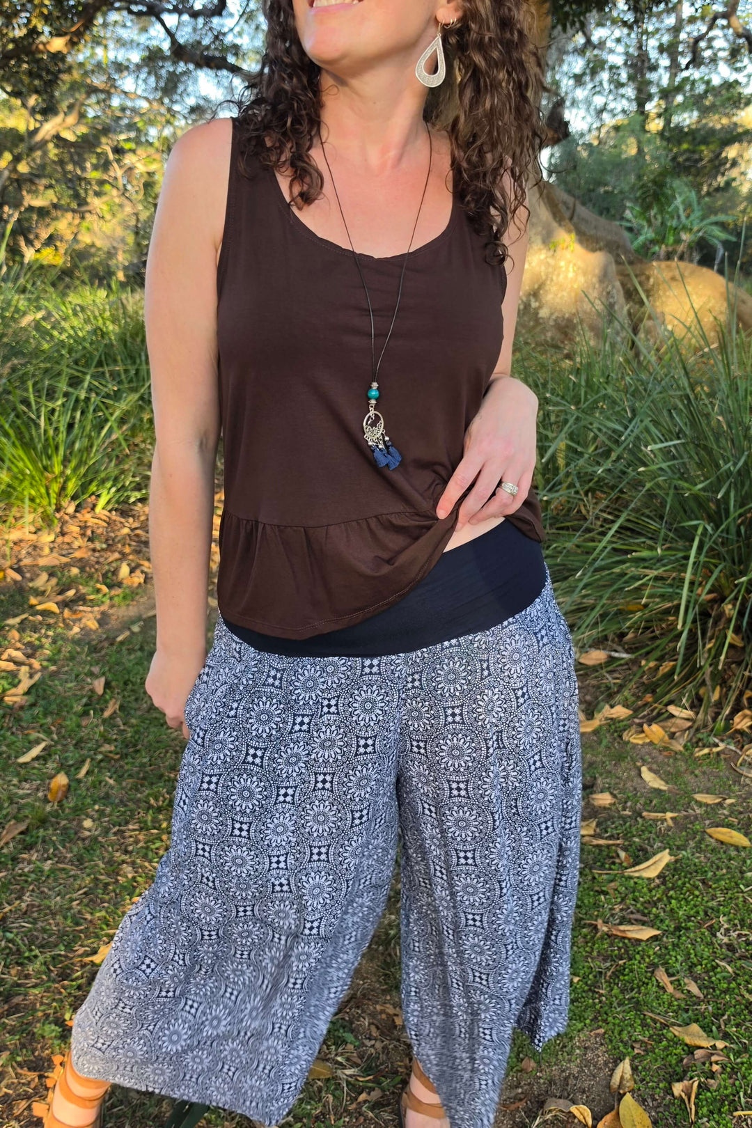 Navy Rosette 7/8 Palazzo Pants