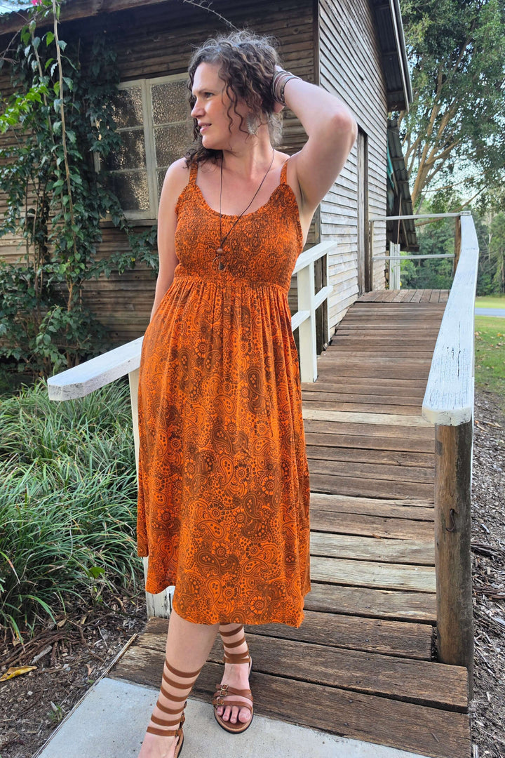 Orange Paisley Lexi Midi Dress