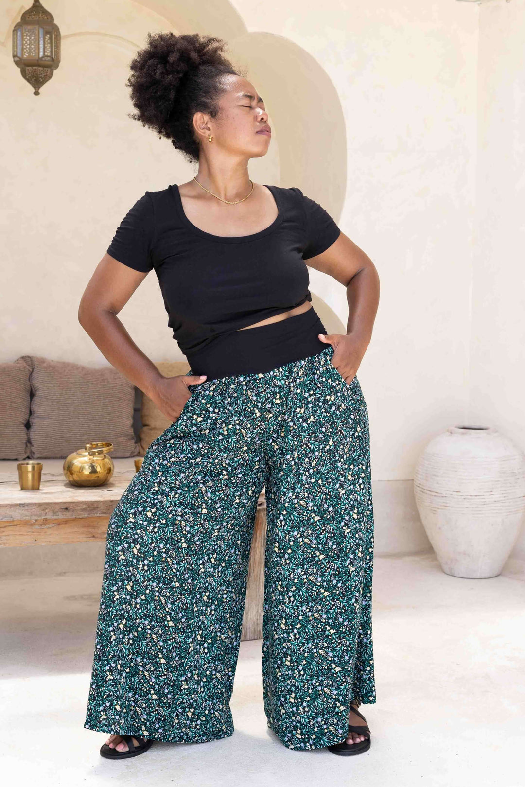 Green Blossom Palazzo Pants