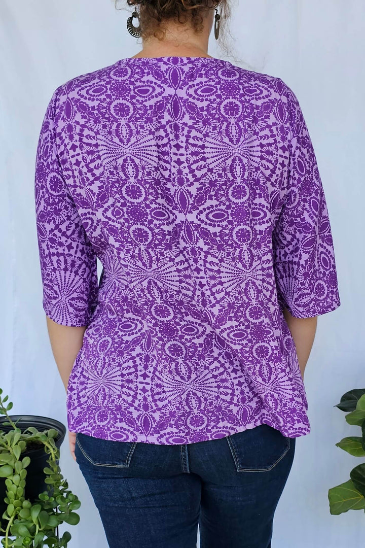 Purple Mandala Top with Flutter Sleeve