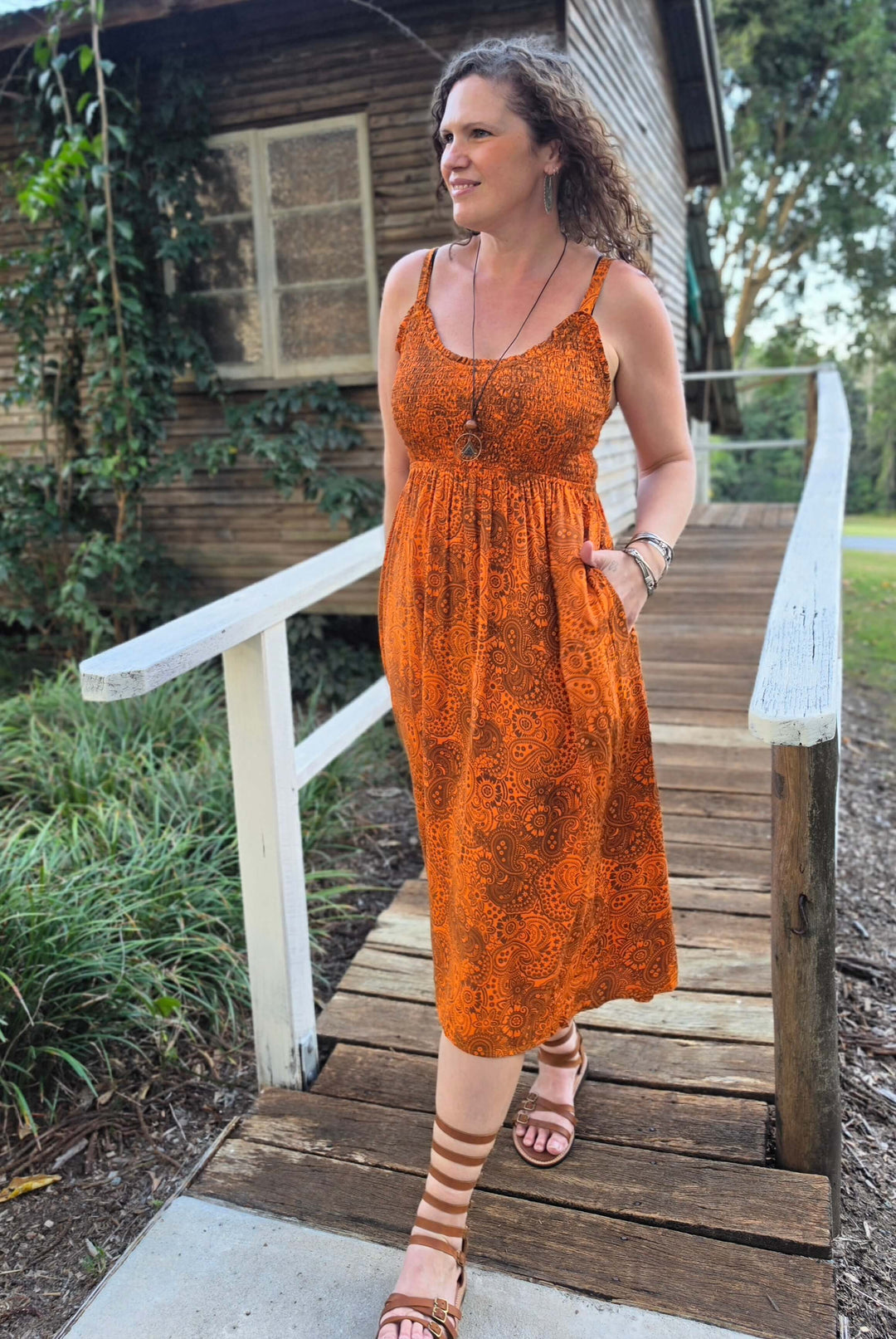 Orange Paisley Lexi Midi Dress