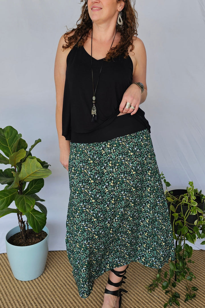 Green Blossom Maxi Skirt