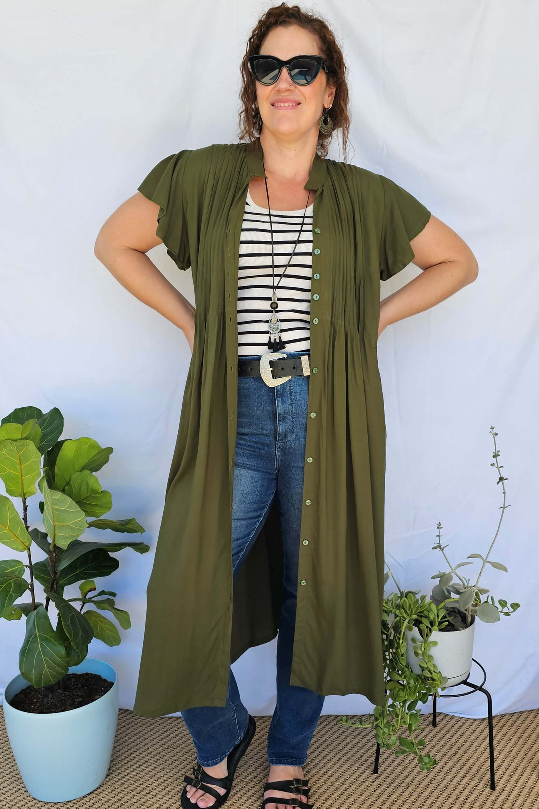 Khaki Maxi Dress With Frill Sleeve