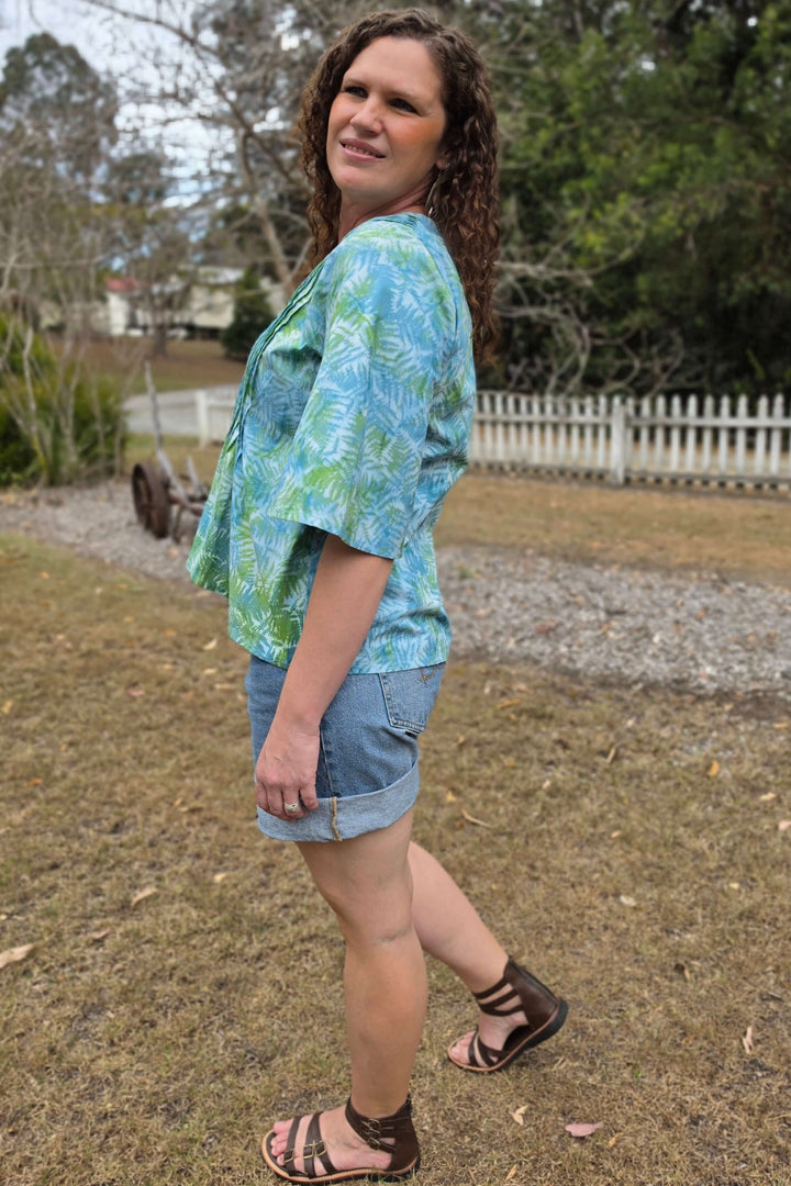 Wild Fern Cotton Top with Flutter Sleeve