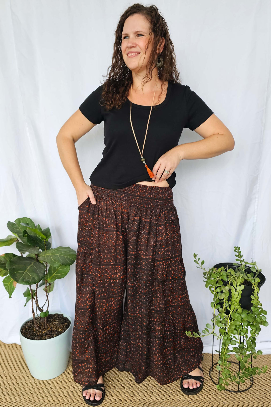 Chocolate Aztec Cotton Frill Pants