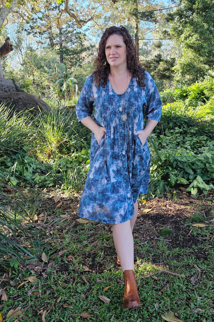 Denim Tube Sleeve Pintuck Dress