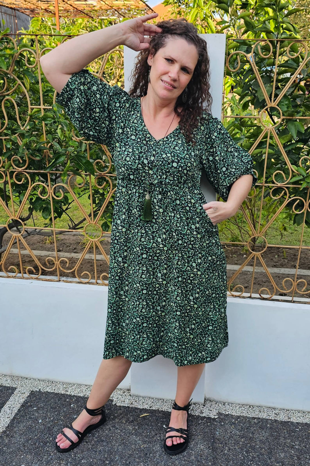 Green Bloom Remi Midi Dress