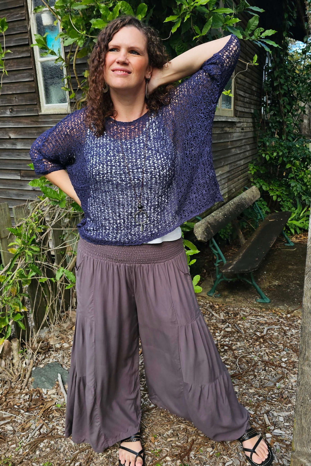 Navy Slouch Knit Top