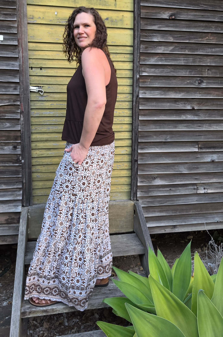 Chocolate Mosaic Frill Pants