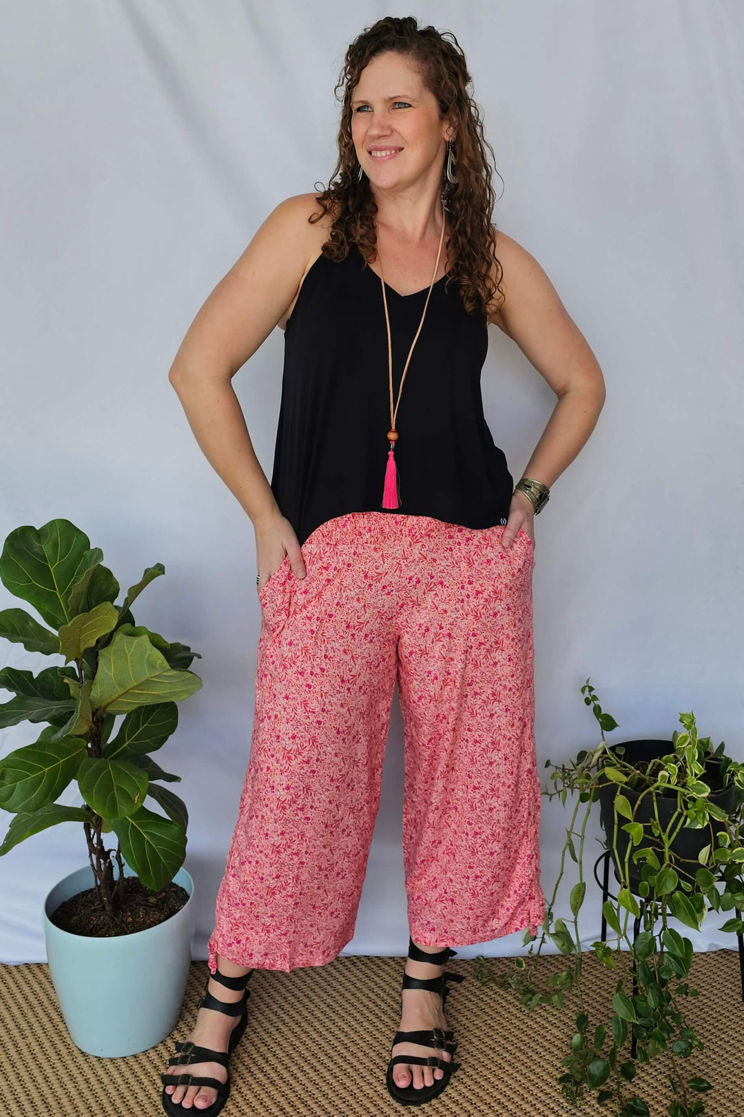 Pink Blossom Boho 7/8 Pants