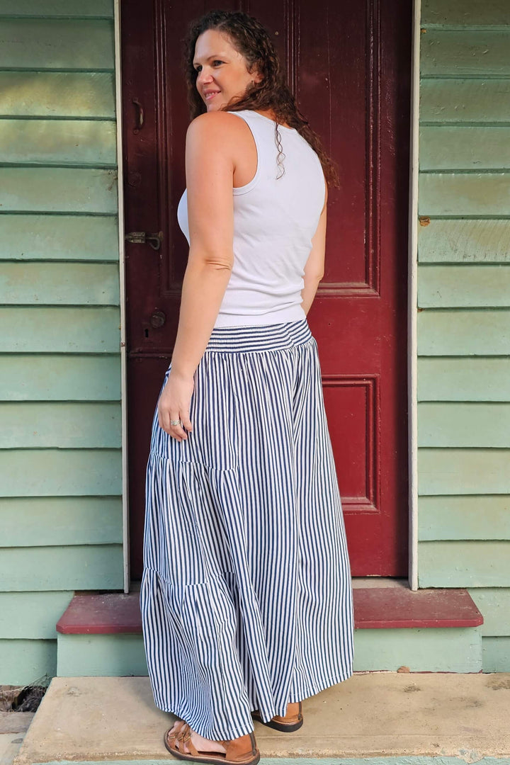 Navy Stripe Frill Pants