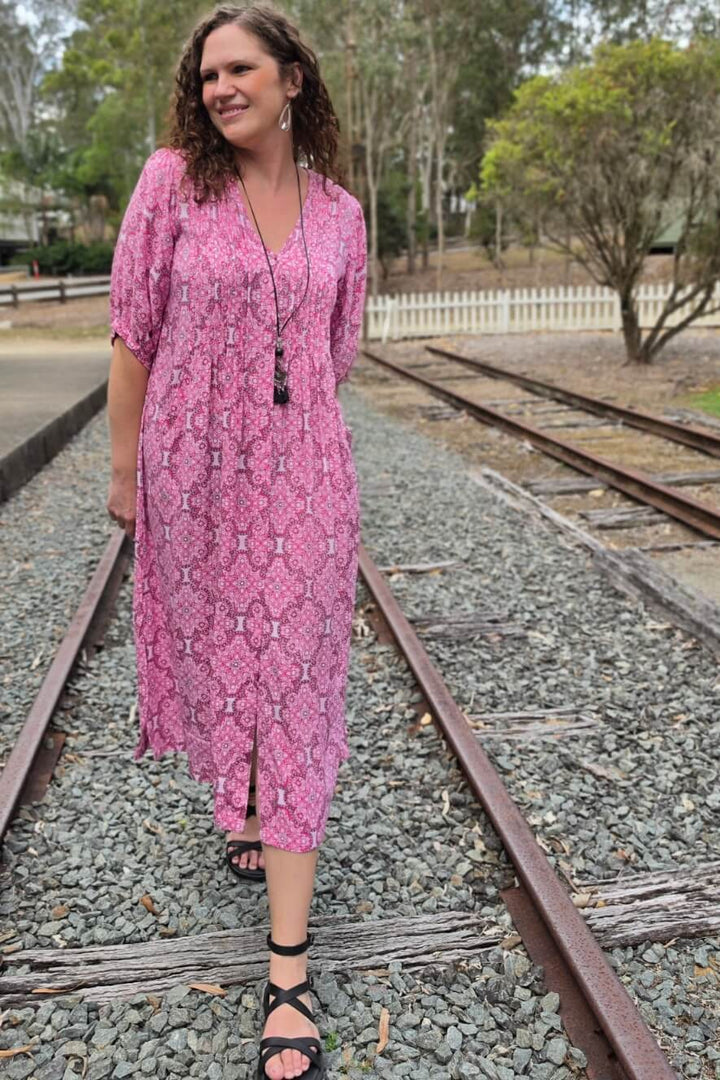 Fuchsia Lattice Thea Maxi Dress