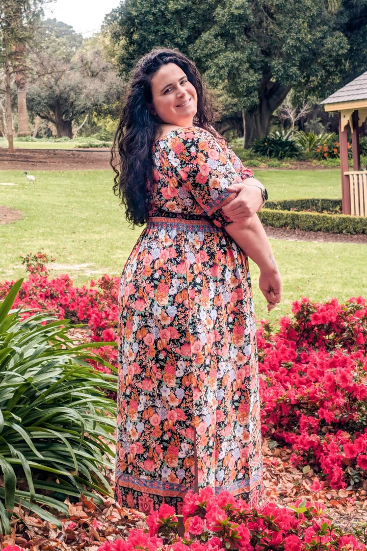 Black Bloom Maxi Cinch Dress
