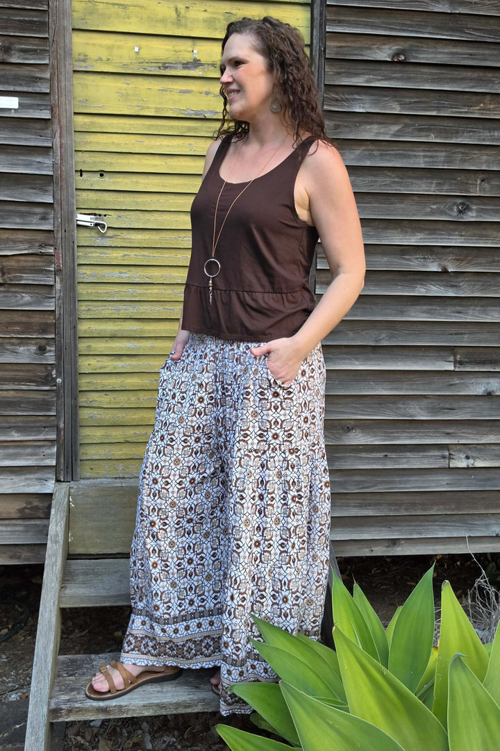 Chocolate Mosaic Frill Pants