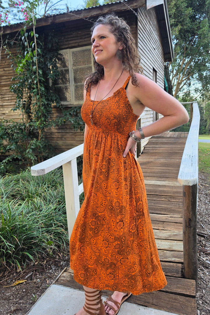 Orange Paisley Lexi Midi Dress