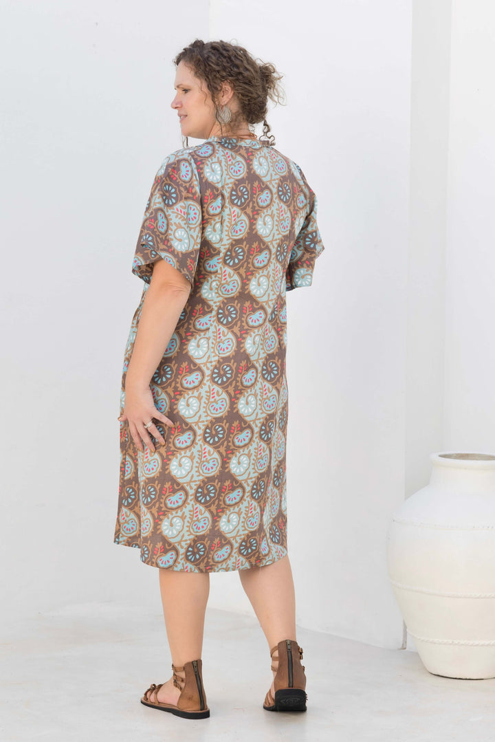 Lotus Cotton Pintuck Midi Dress With Drape Sleeve