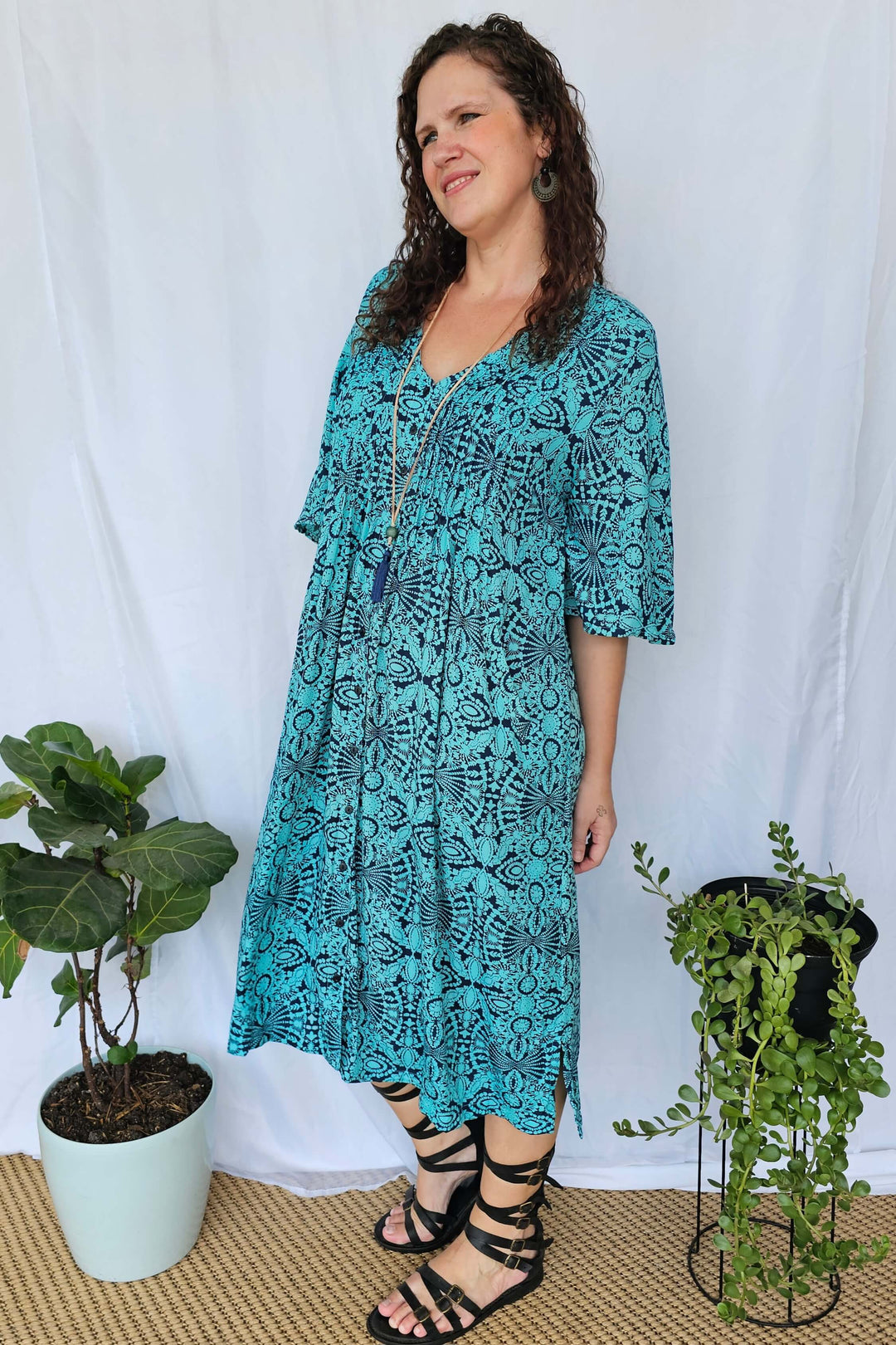 Blue Mandala Luna Midi Dress