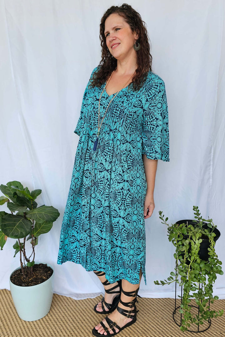 Blue Mandala Luna Midi Dress