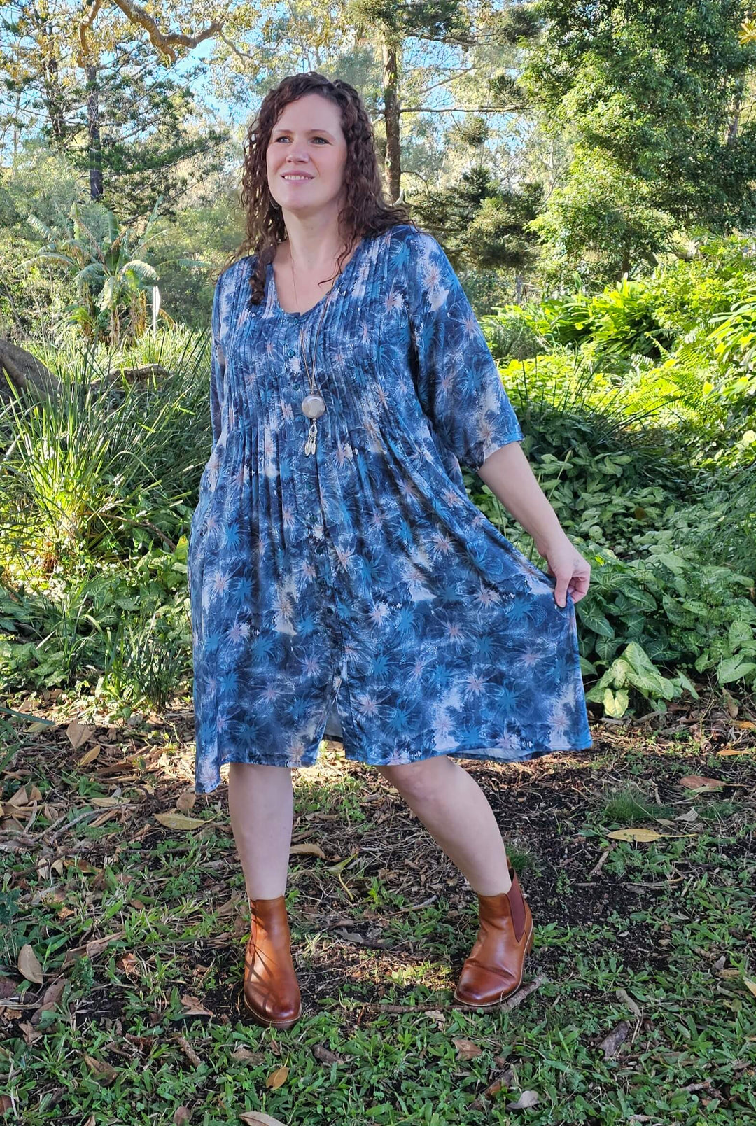 Denim Tube Sleeve Pintuck Dress