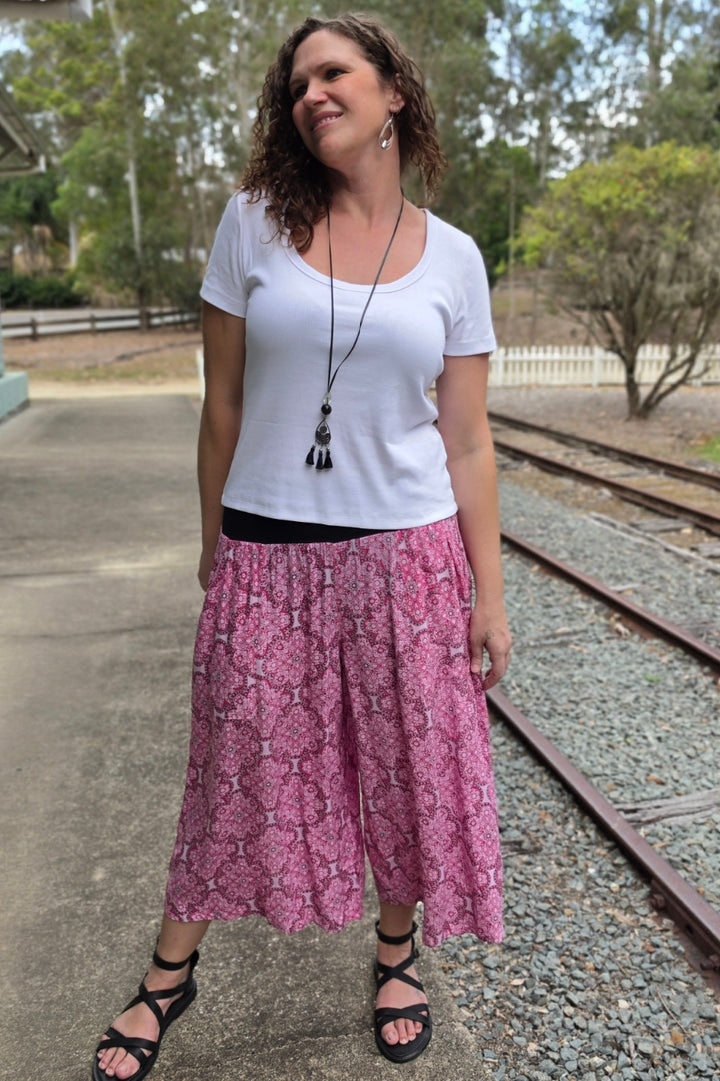 Fuchsia Lattice 7/8 Palazzo Pants