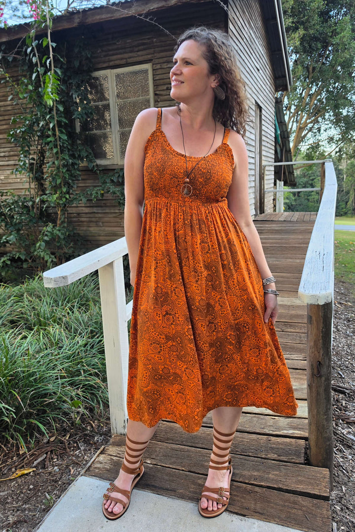 Orange Paisley Lexi Midi Dress
