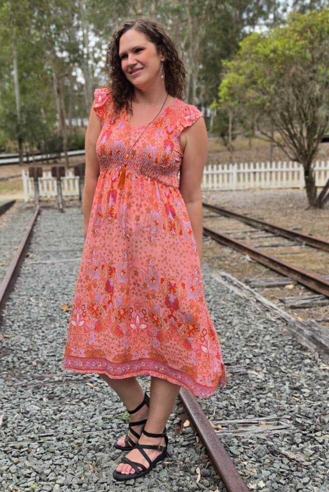 Peach Eden Midi Dress