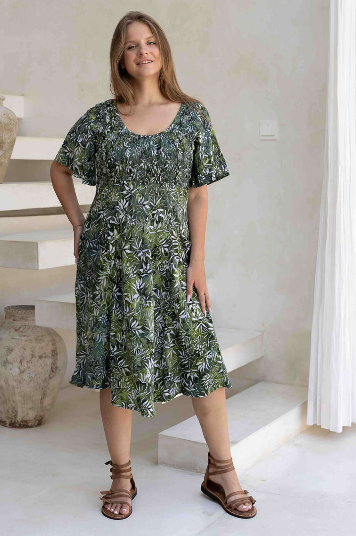Lush Green Shirred Dress