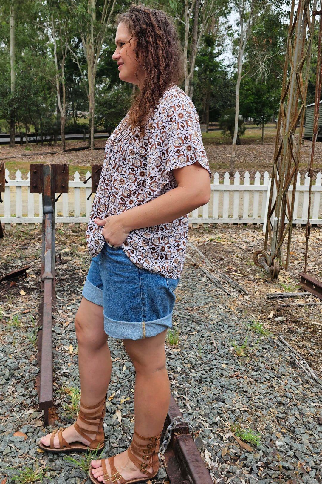 Chocolate Mosaic Top with Drape Sleeve