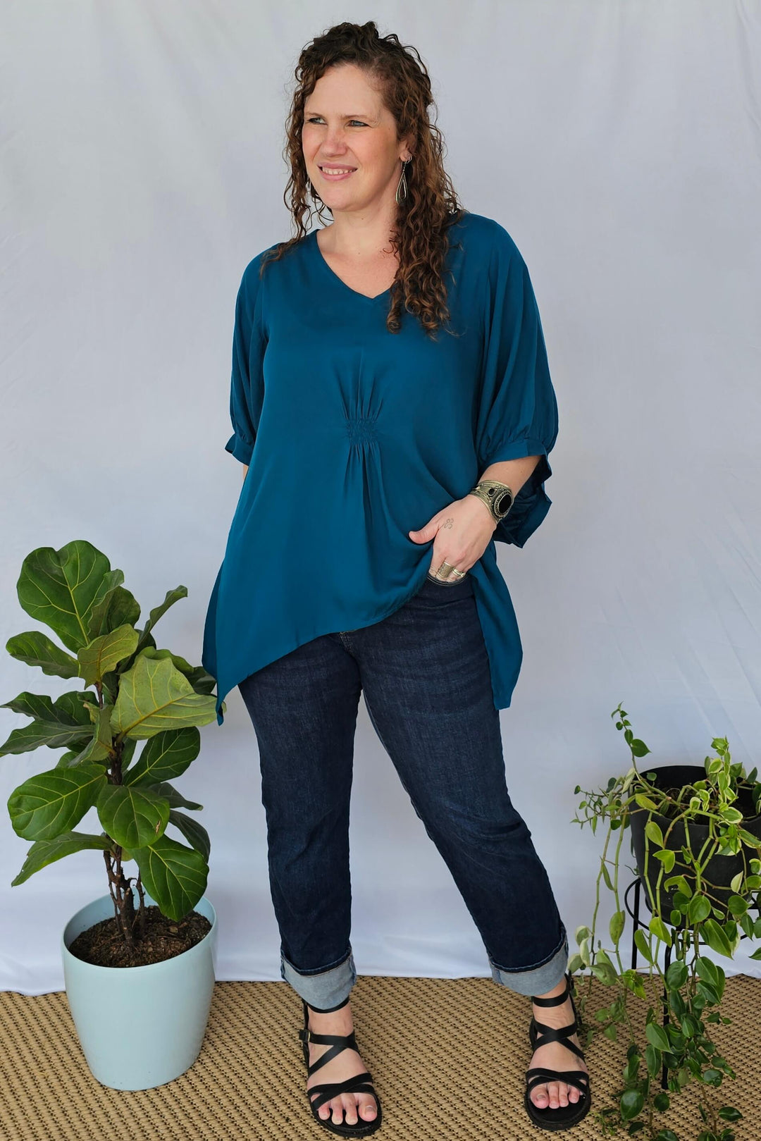 Emerald Blue Isla Top with Bell Sleeve