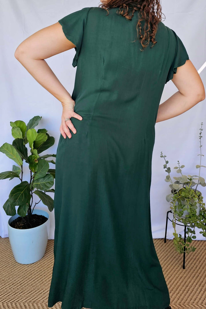 Moody Green Maxi Dress With Frill Sleeve