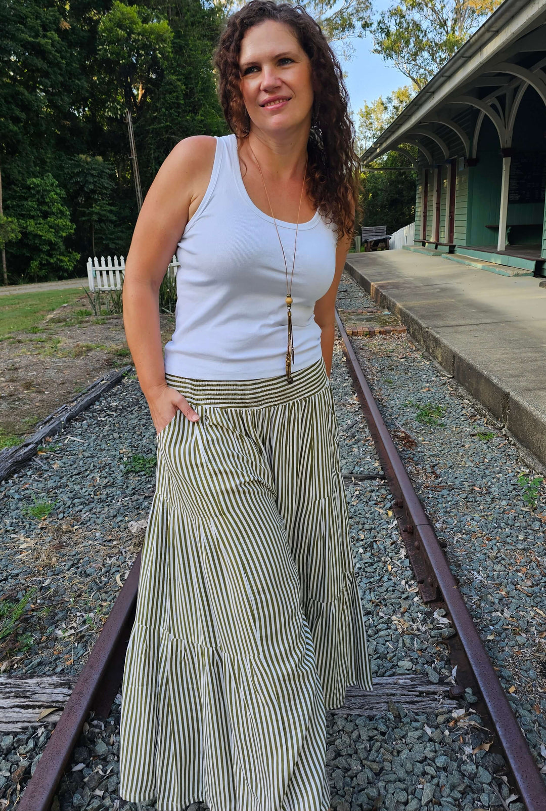 Peridot Stripe Frill Pants