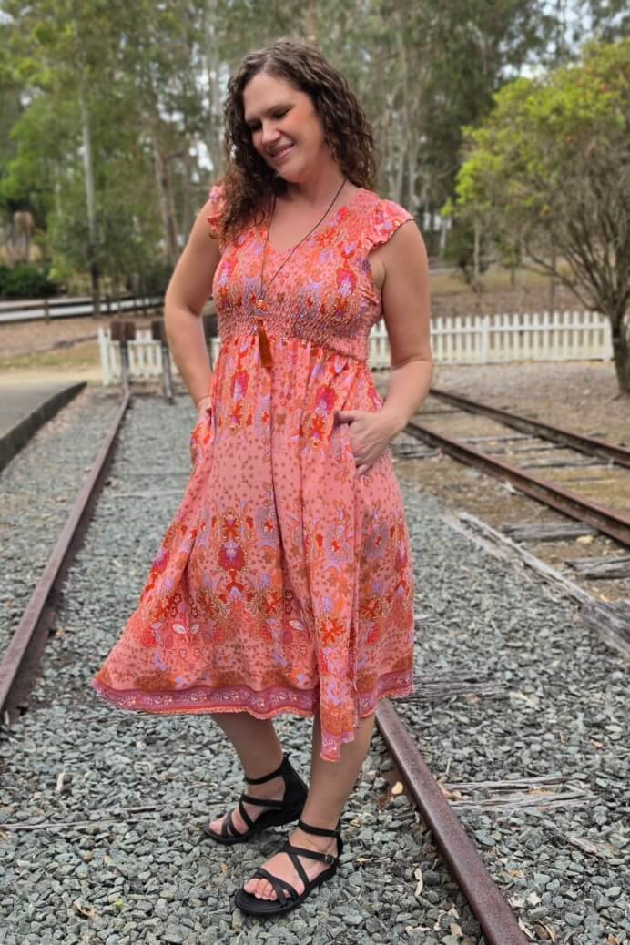 Peach Eden Midi Dress