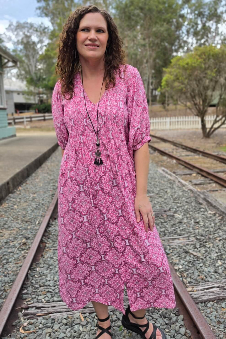 Fuchsia Lattice Thea Maxi Dress