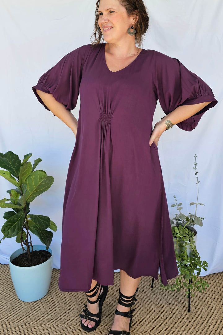 Plum Isla Dress with Bell Sleeve