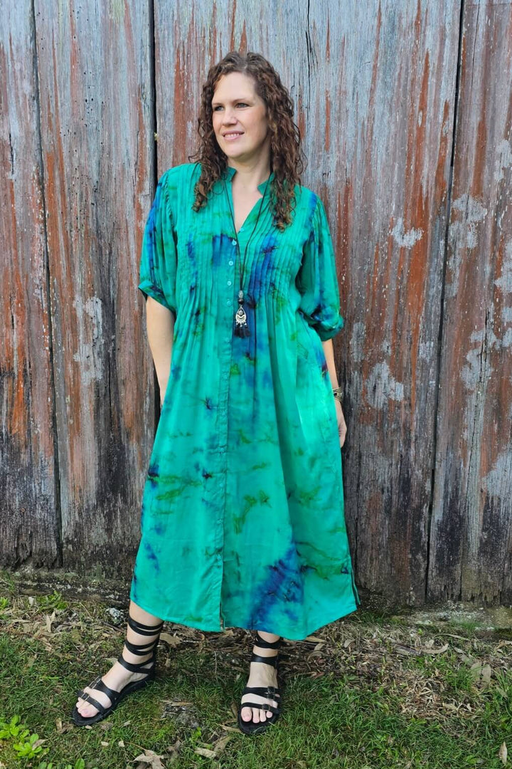 Jade Cotton Maxi Dress with Bell Sleeve