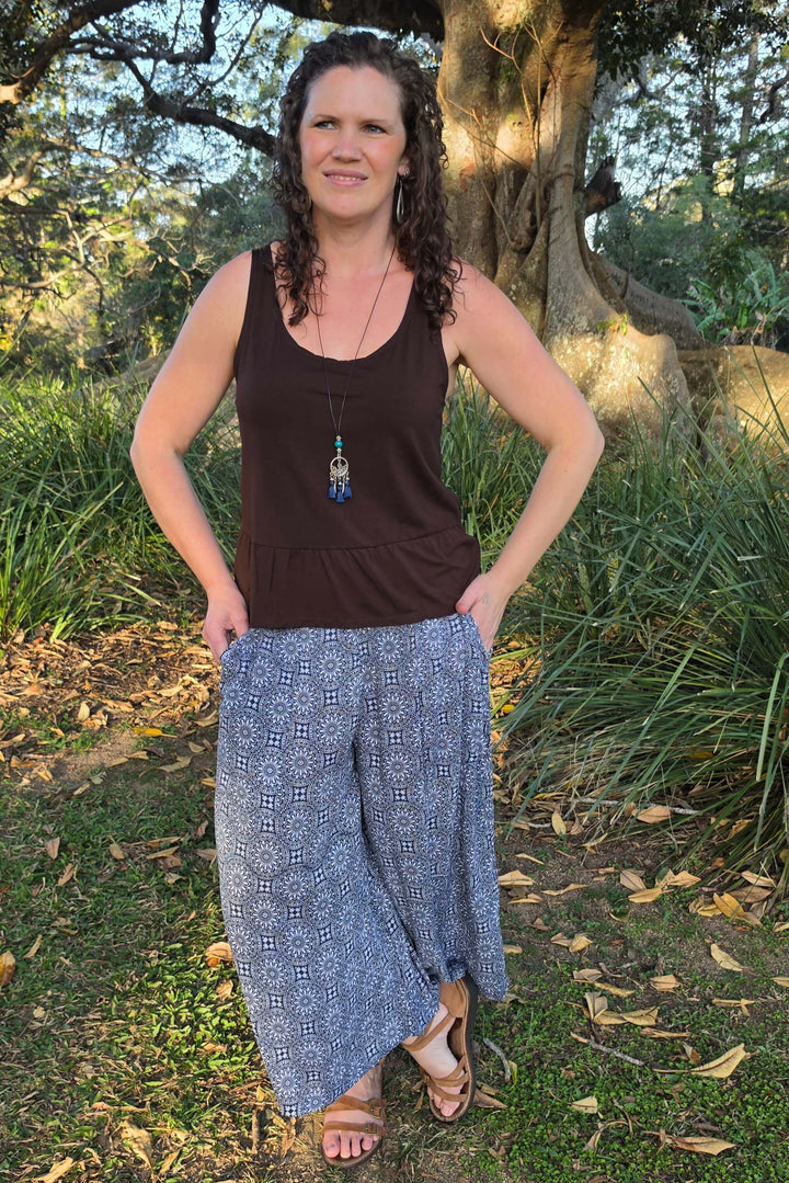 Navy Rosette 7/8 Palazzo Pants